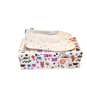 Jeffrey Campbell White Mesh Ballet Flats With Rhinestone Accents, size 7.5 NWT